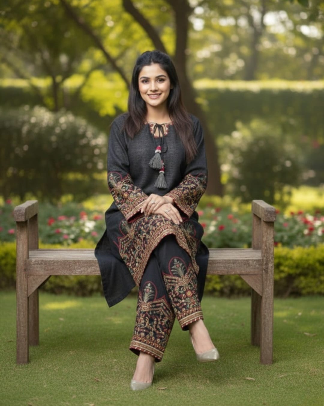 Festive Charcoal Black Embroidered 2pc Set