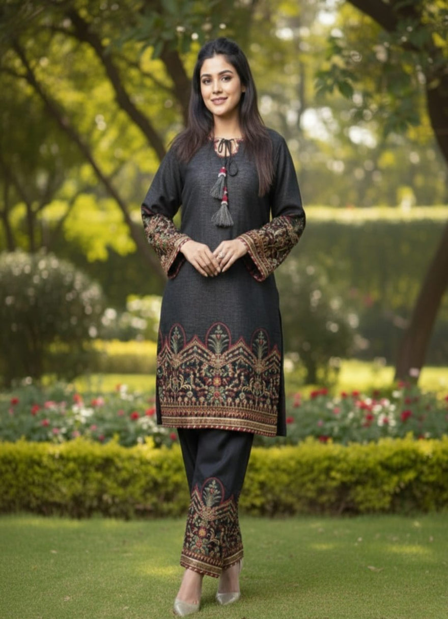 Festive Charcoal Black Embroidered 2pc Set