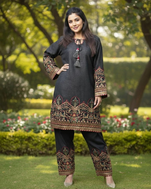 Festive Charcoal Black Embroidered 2pc Set