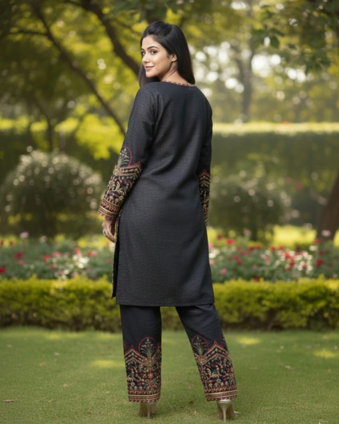 Festive Charcoal Black Embroidered 2pc Set
