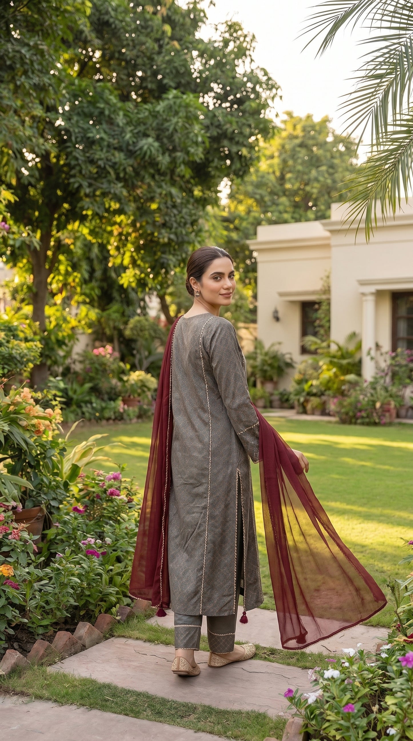 Charcoal Heritage Block Print 3-Piece Lawn Suit with Chiffon Dupatta
