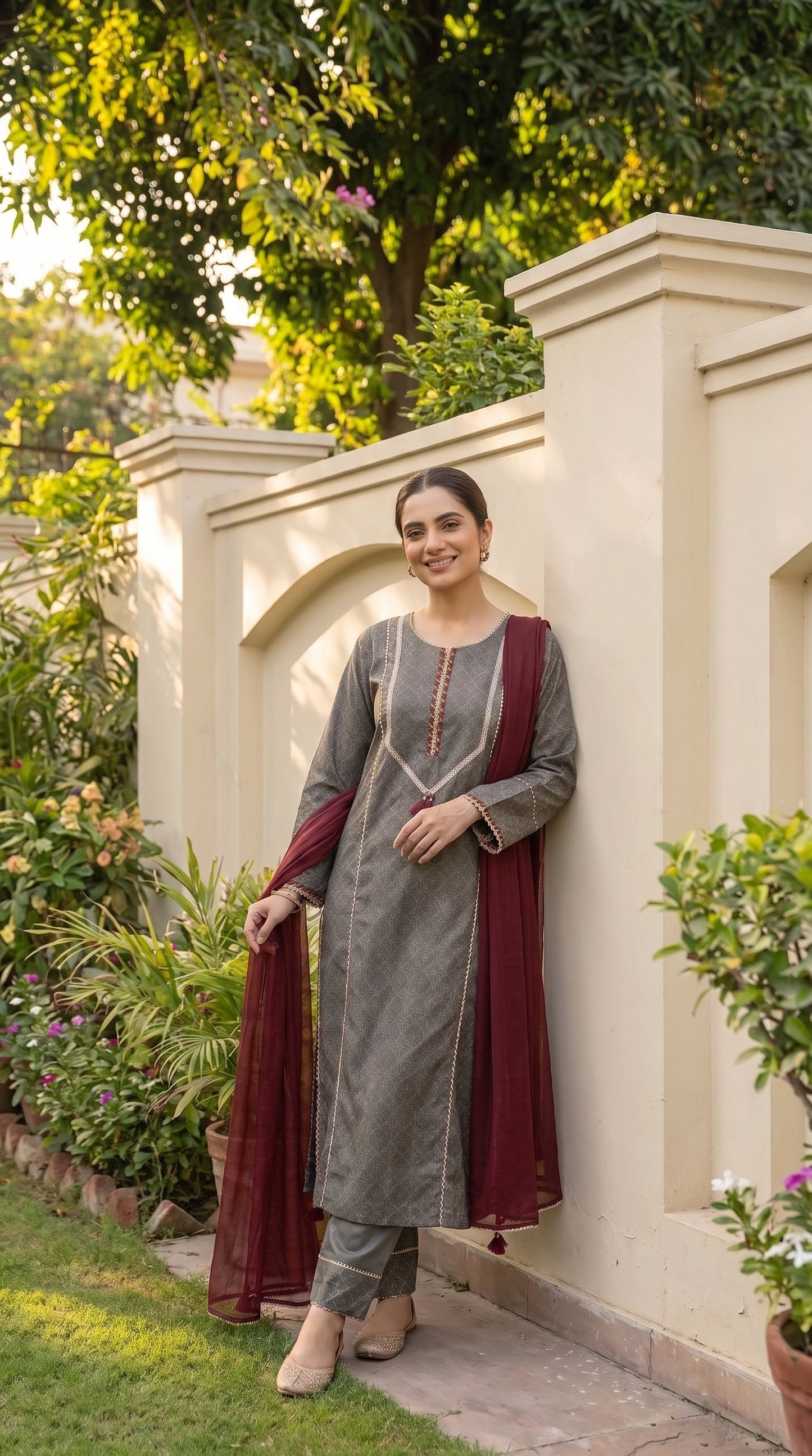 Charcoal Heritage Block Print 3-Piece Lawn Suit with Chiffon Dupatta